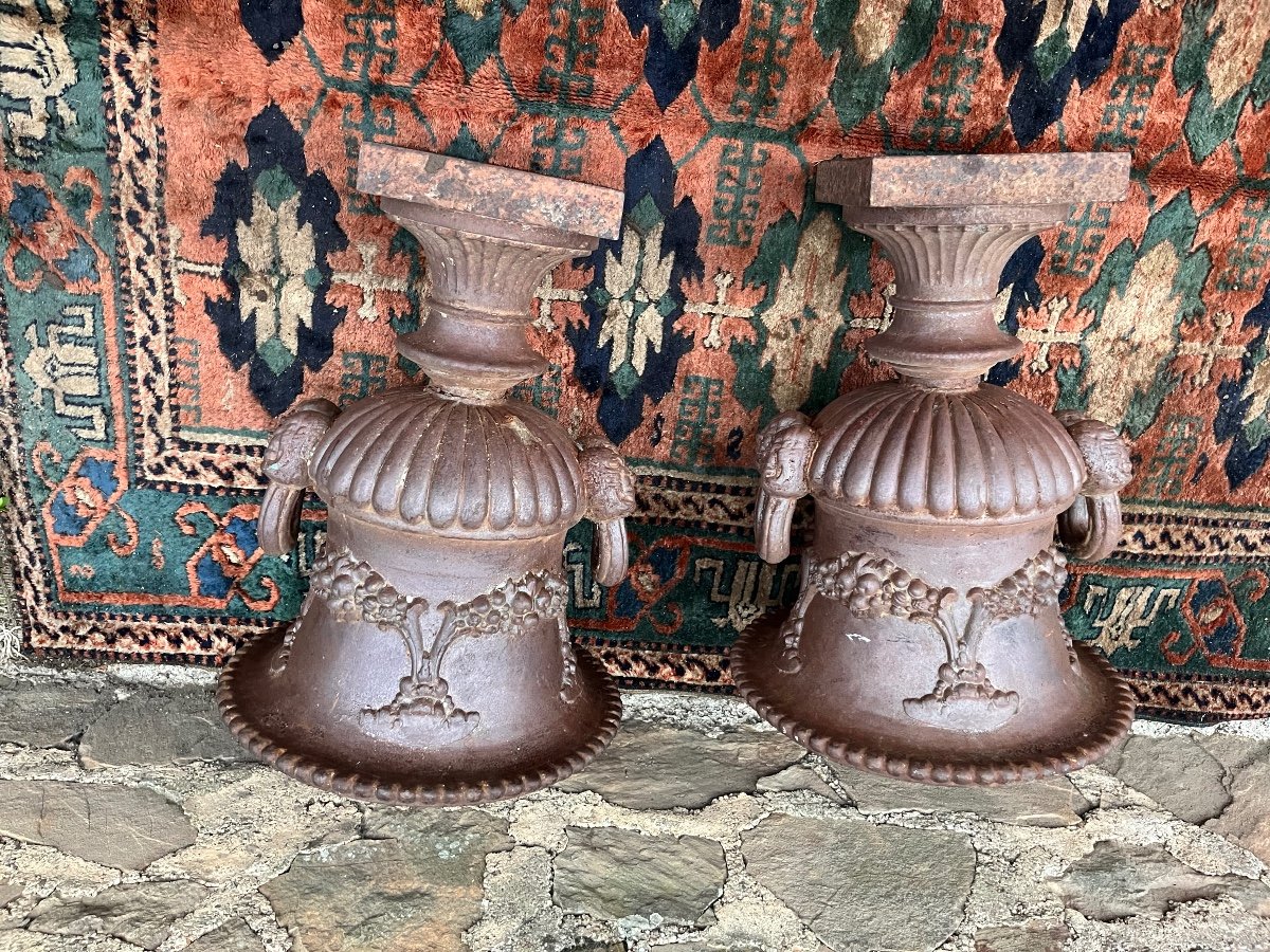 Pair Of Medici Vases In Very Thick Cast Iron -photo-3