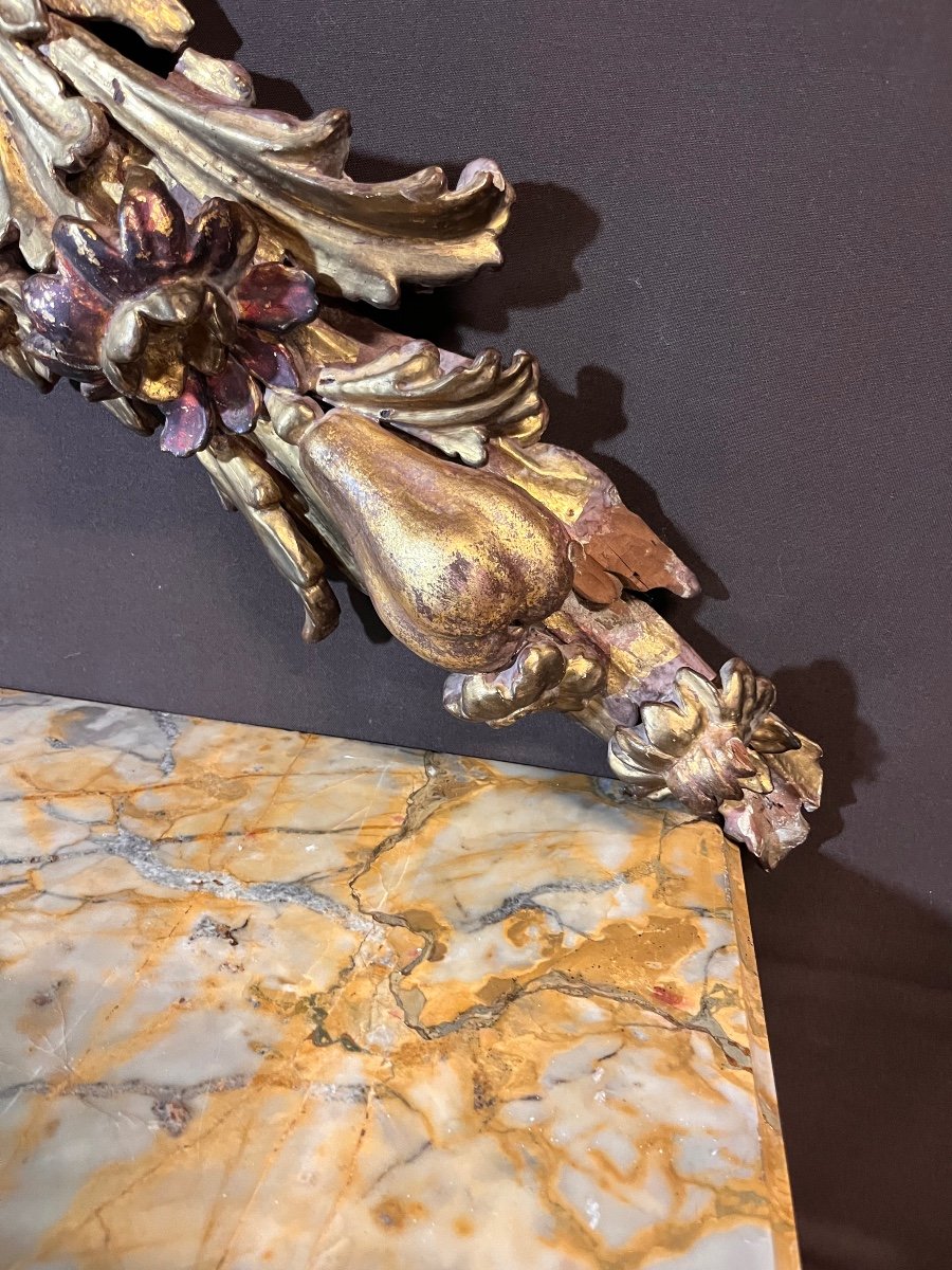 Large Garland Of Flowers And Fruits In Gilded Wood, 18th Century-photo-2