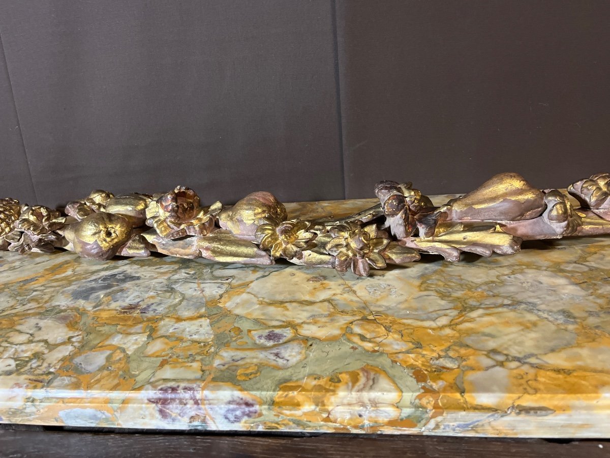 Large Garland Of Flowers And Fruits In Gilded Wood, 18th Century-photo-4