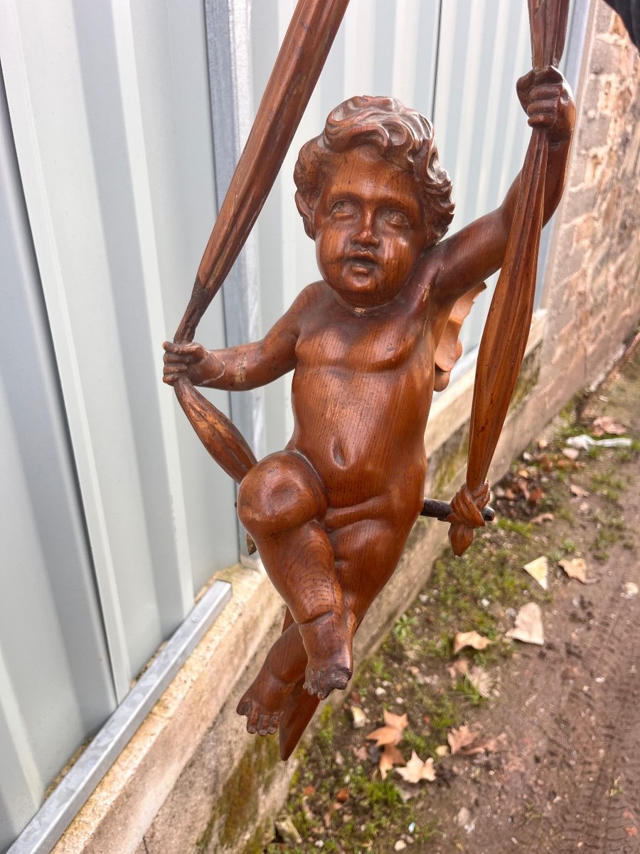 Important Chérubin En Bois Sculpté -photo-7