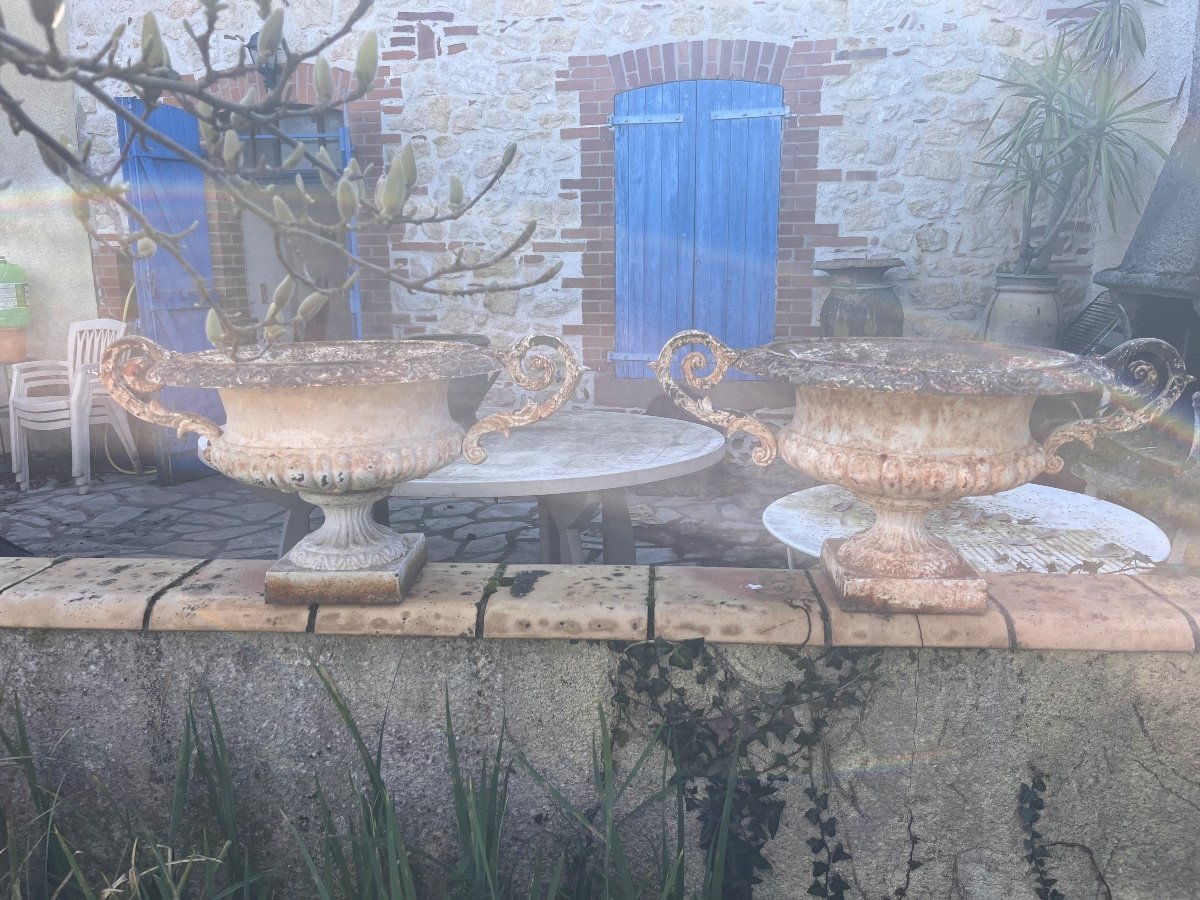 Pair Of Medici Cast Iron Vases -photo-2