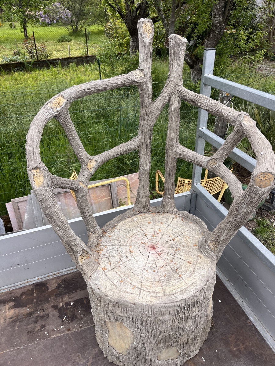 Fauteuil De Jardin En Ciment Faux Bois -photo-2