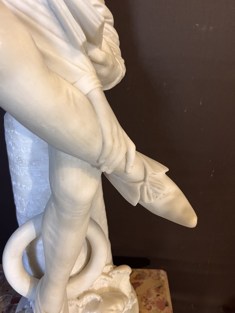 19th Century Carrara Marble Sculpture Height: 80cm-photo-3