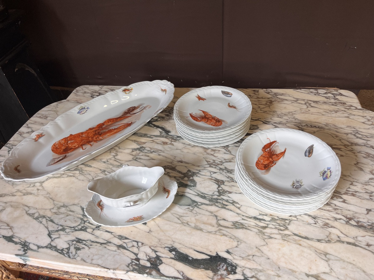 Service à Poisson En Porcelaine De Couleuvre 