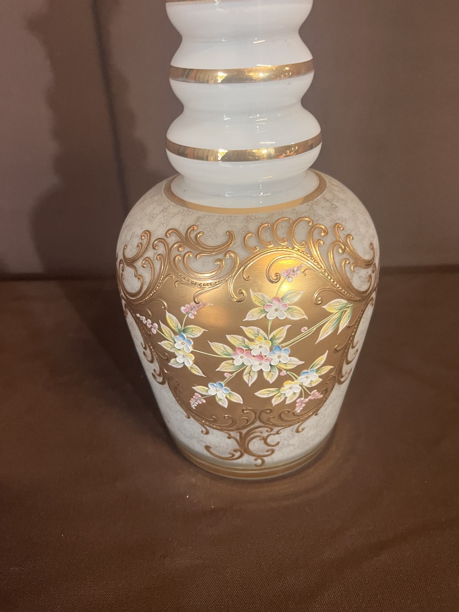 énorme Carafe En Verre d'Art Bohème Moser émaillée Et Dorée, En Opaline Et Cristal -photo-2