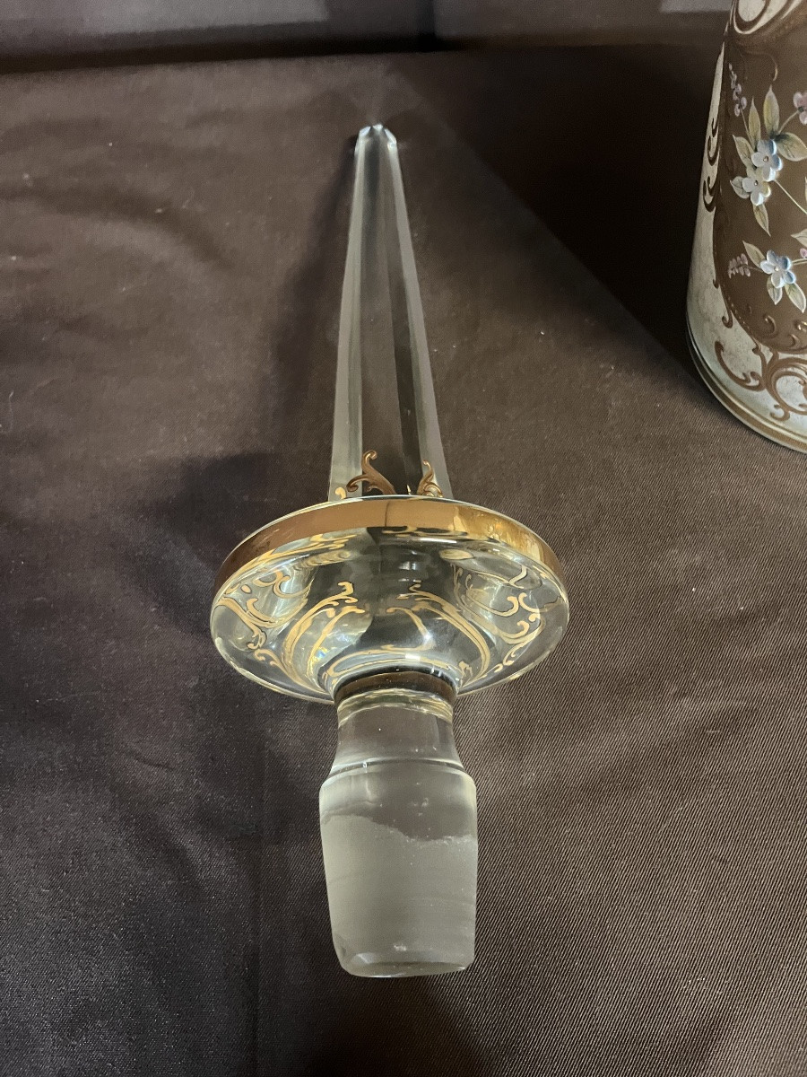 énorme Carafe En Verre d'Art Bohème Moser émaillée Et Dorée, En Opaline Et Cristal -photo-5