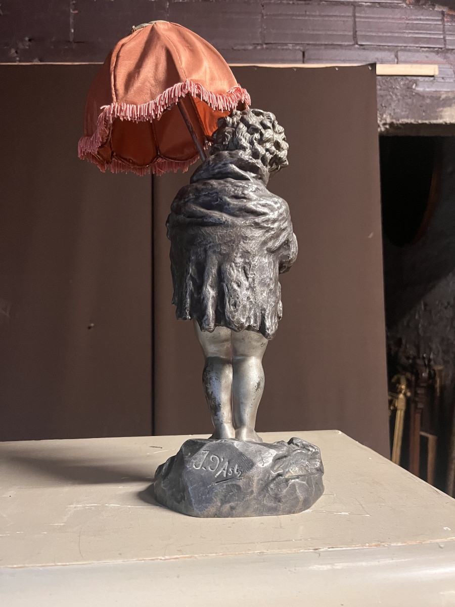 Silver-plated Bronze Child With Umbrella By Joseph d'Asteroïdes (1881-1945)-photo-4