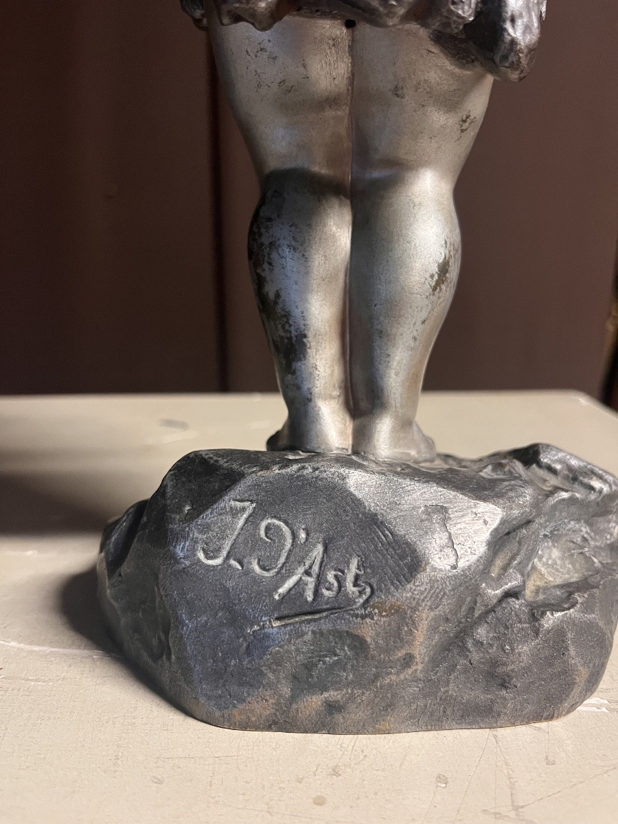 Silver-plated Bronze Child With Umbrella By Joseph d'Asteroïdes (1881-1945)-photo-1