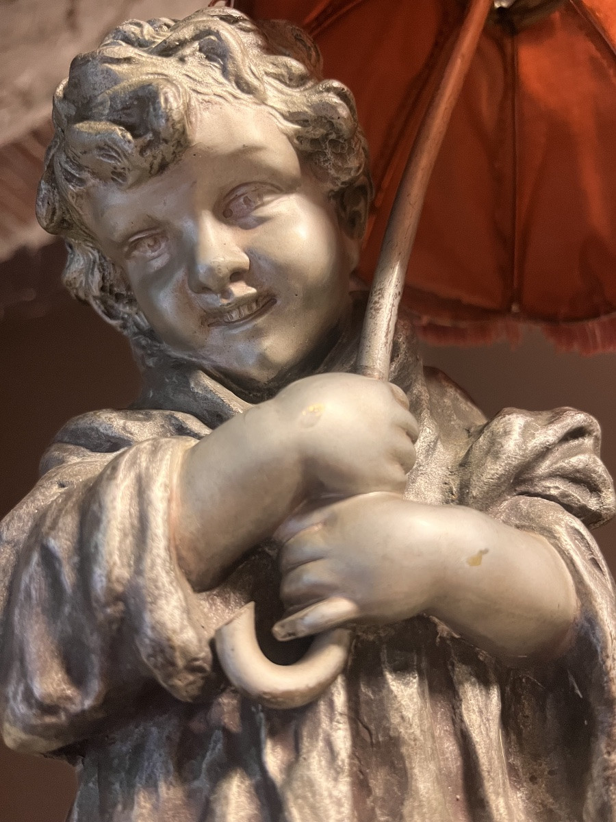 Silver-plated Bronze Child With Umbrella By Joseph d'Asteroïdes (1881-1945)-photo-4