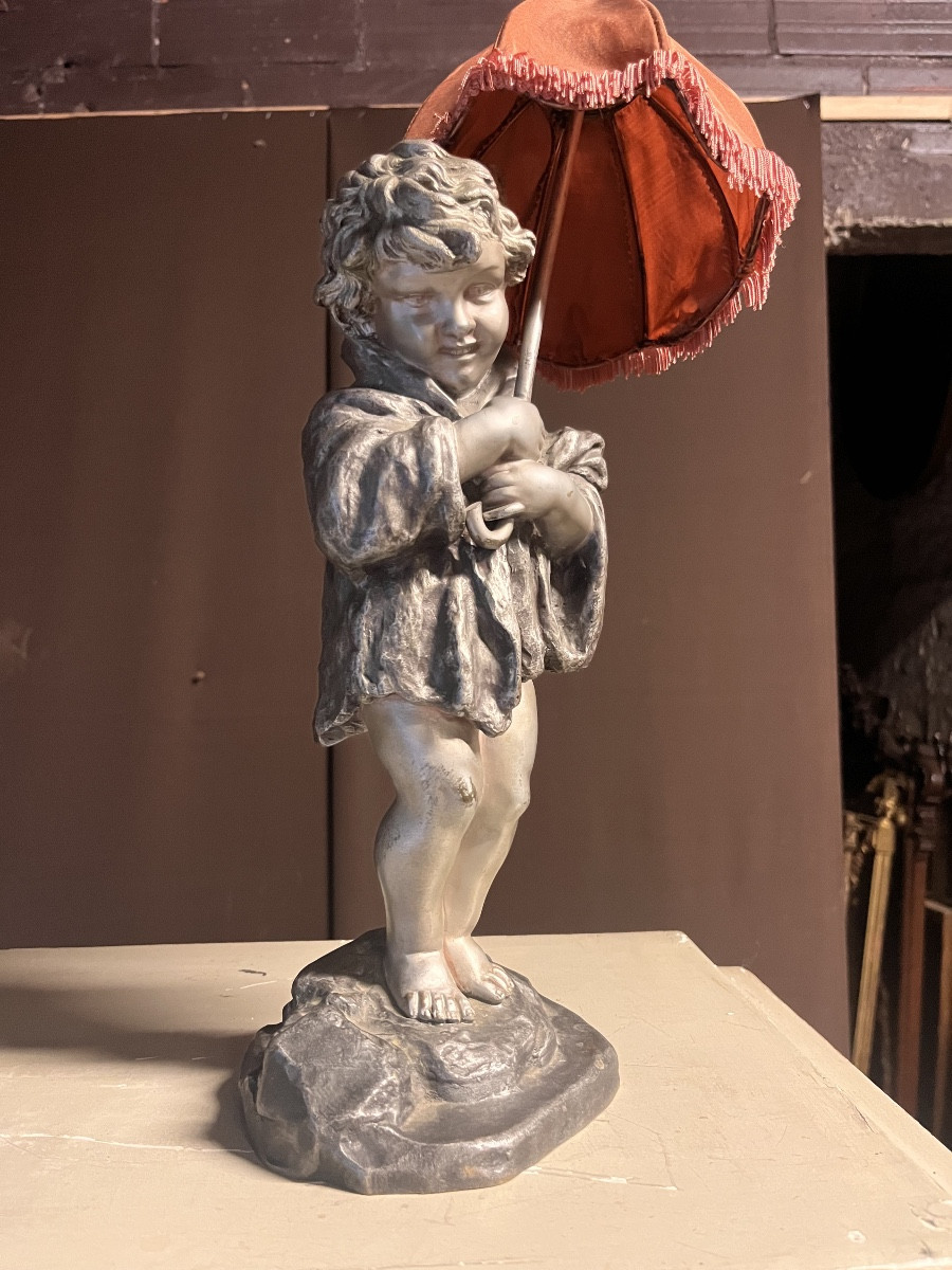 Silver-plated Bronze Child With Umbrella By Joseph d'Asteroïdes (1881-1945)