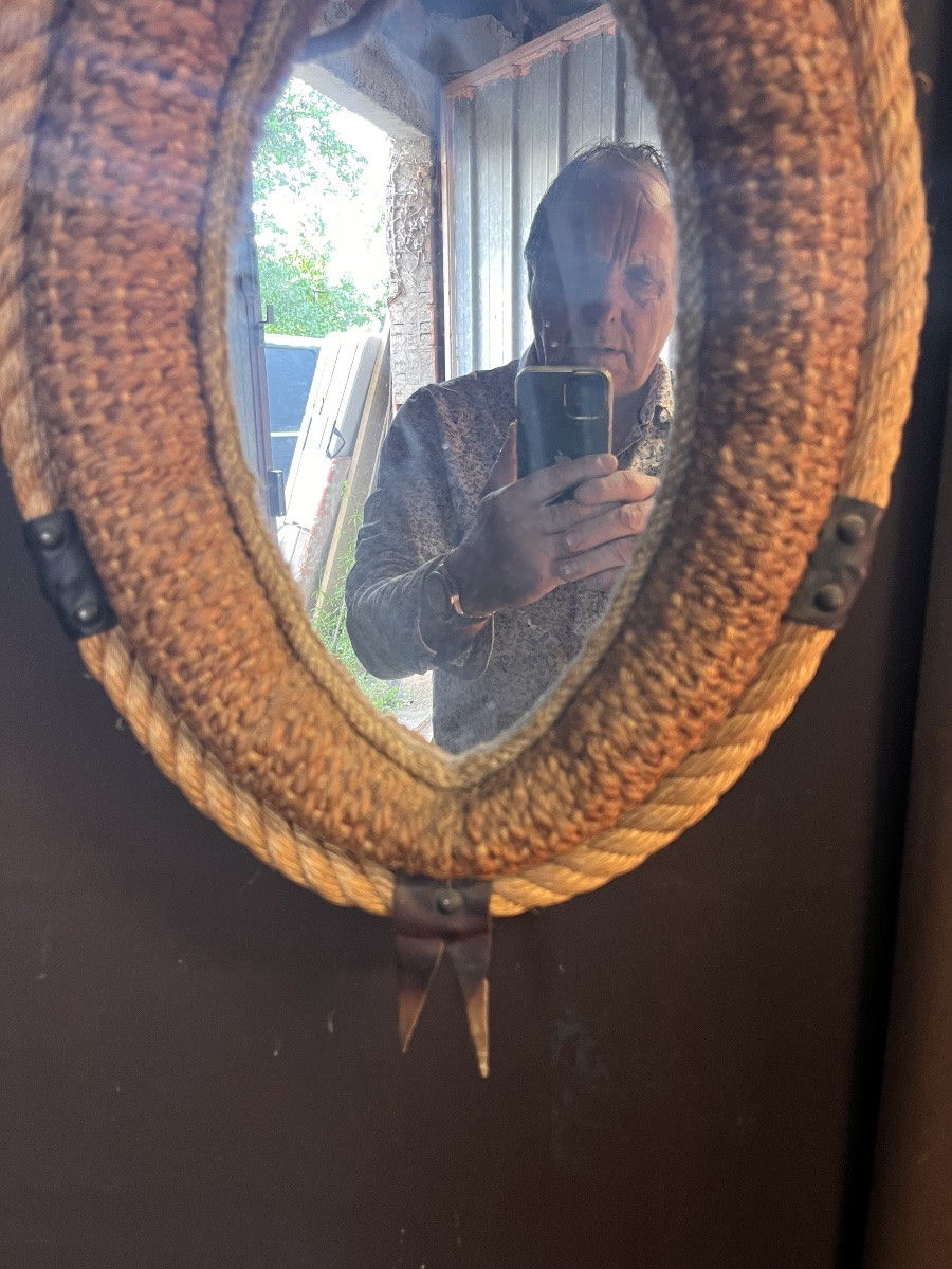 Miroir En Cordage Année 70 Par Audoux Minet-photo-3