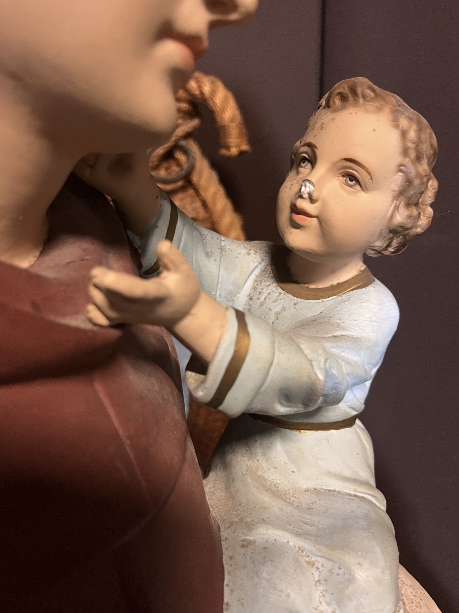 Statue religieuse en stuc polychrome représentant saint Antoine de Padoue ( haut :90cm)-photo-2