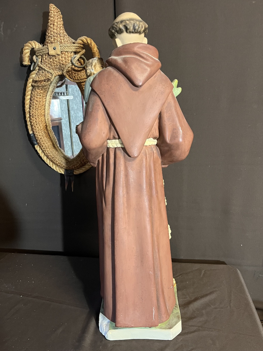 Statue religieuse en stuc polychrome représentant saint Antoine de Padoue ( haut :90cm)-photo-4