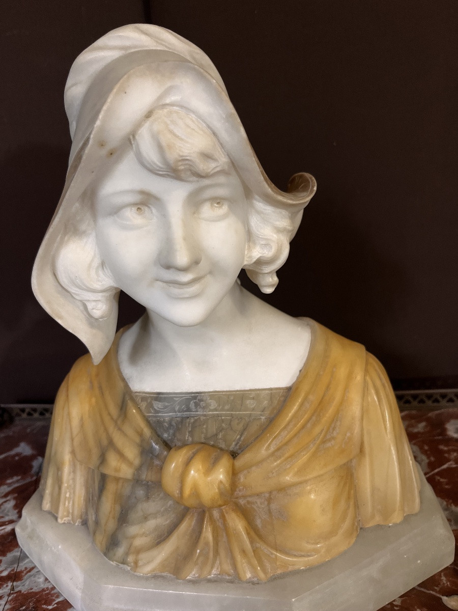 Art Deco Alabaster Bust Of A Young Girl -photo-2