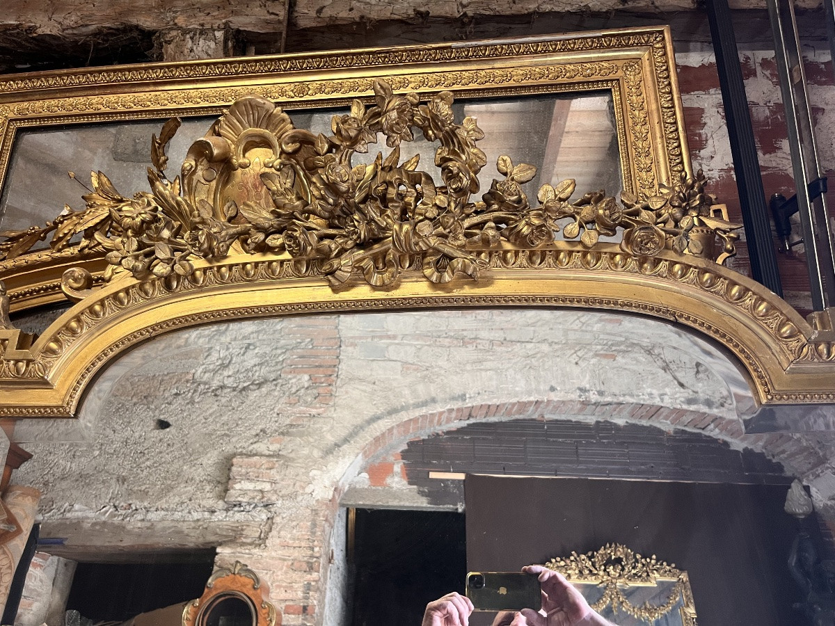 Important miroir de style Louis XVI en bois doré (215/120cm)-photo-3