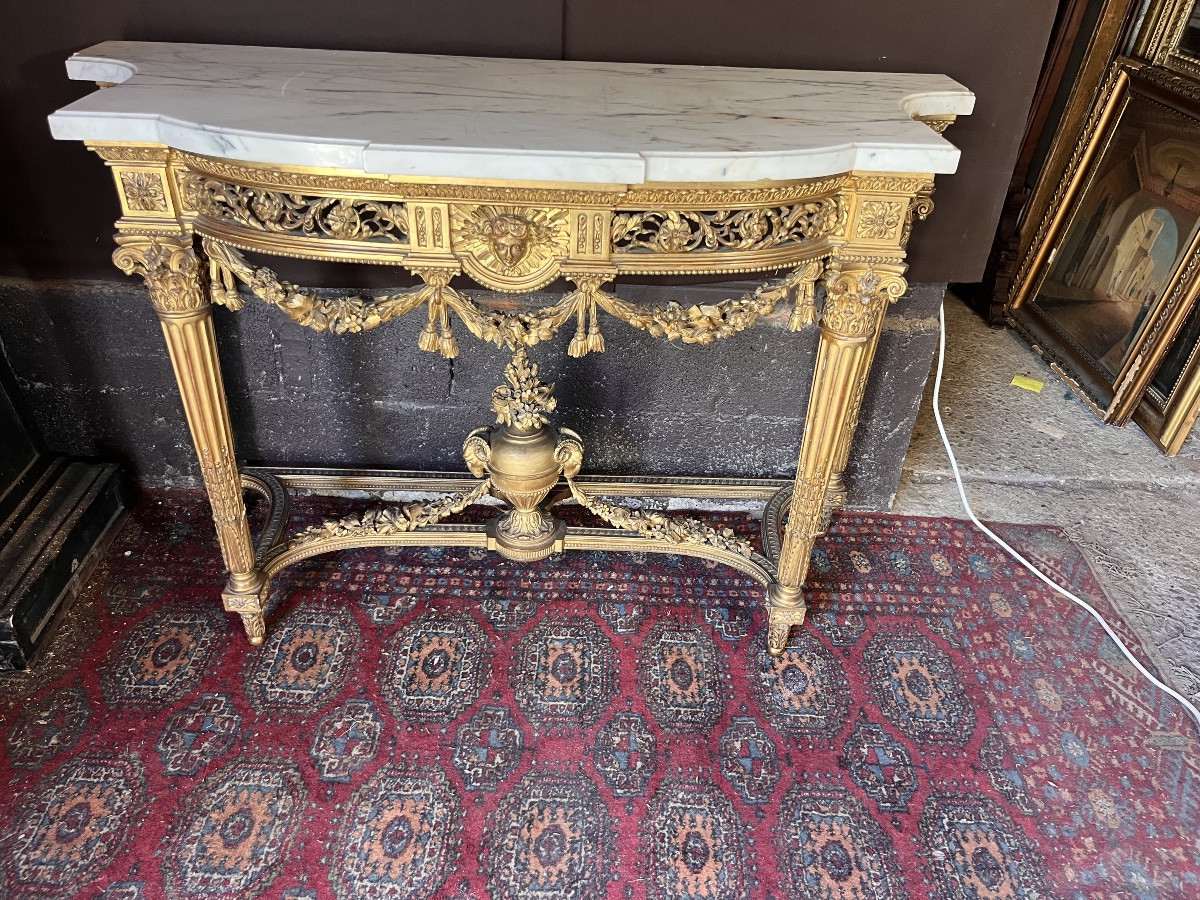 Louis XVI Style Four-legged Console In Gilded Wood -photo-6