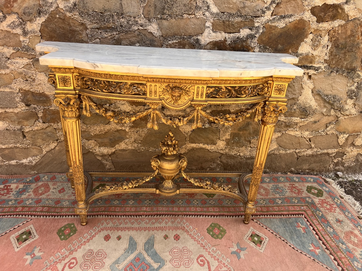 Louis XVI Style Four-legged Console In Gilded Wood 