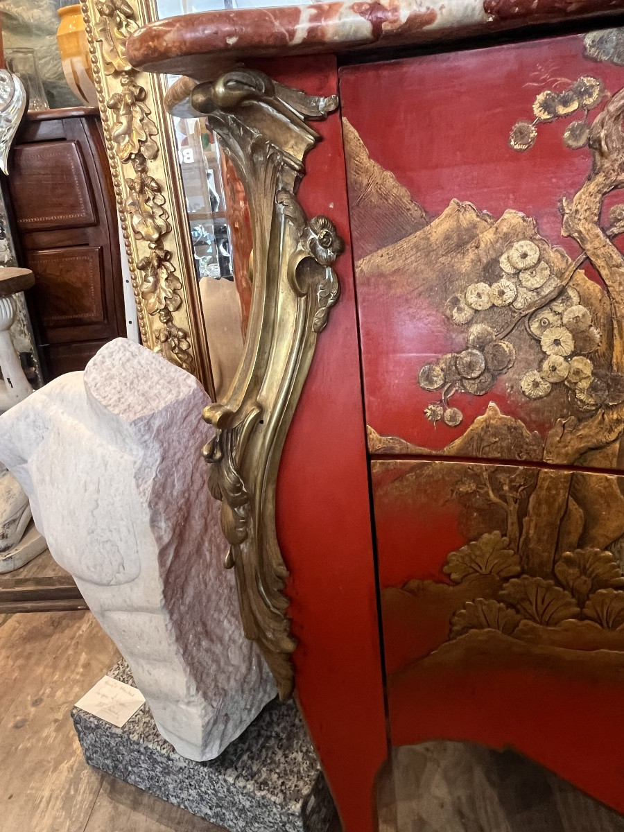 Louis XV Style Chest Of Drawers In Chinese Lacquer -photo-5