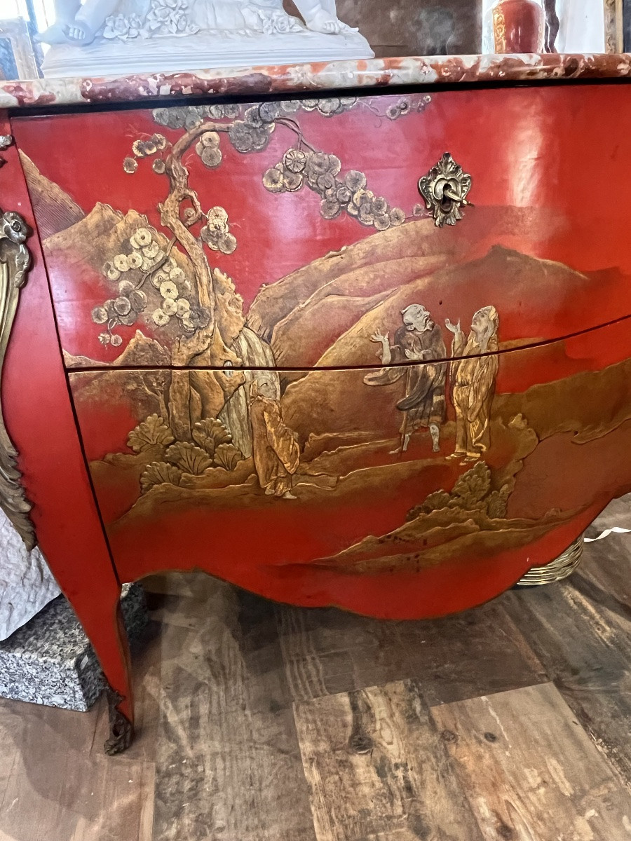 Louis XV Style Chest Of Drawers In Chinese Lacquer -photo-6