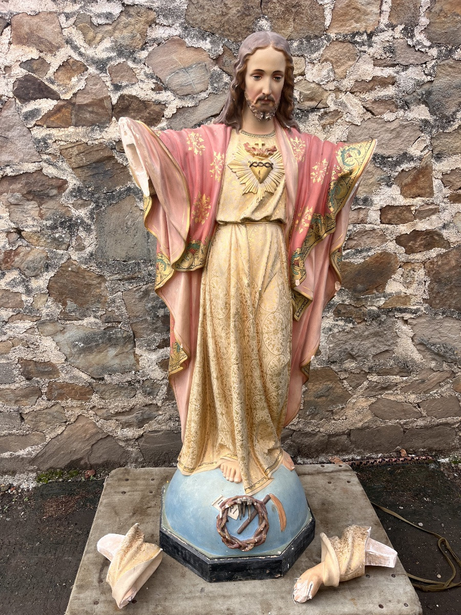 Importante statue de jesus christ en plâtre polychrome hauteur 150cm-photo-2