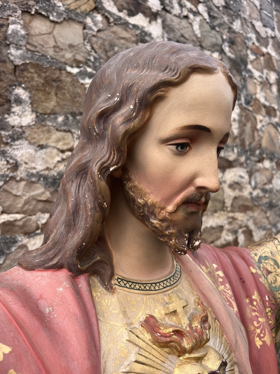 Importante statue de jesus christ en plâtre polychrome hauteur 150cm-photo-5