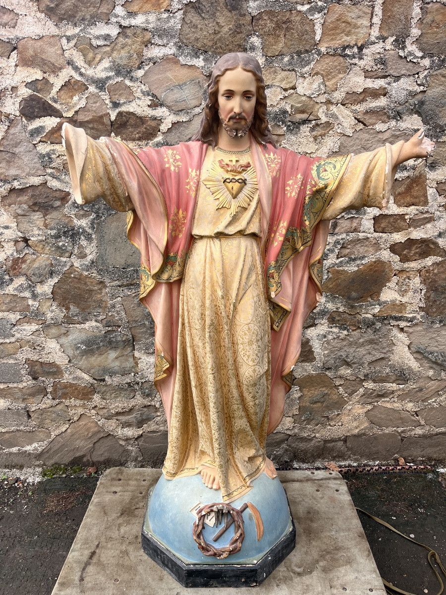 Importante statue de jesus christ en plâtre polychrome hauteur 150cm