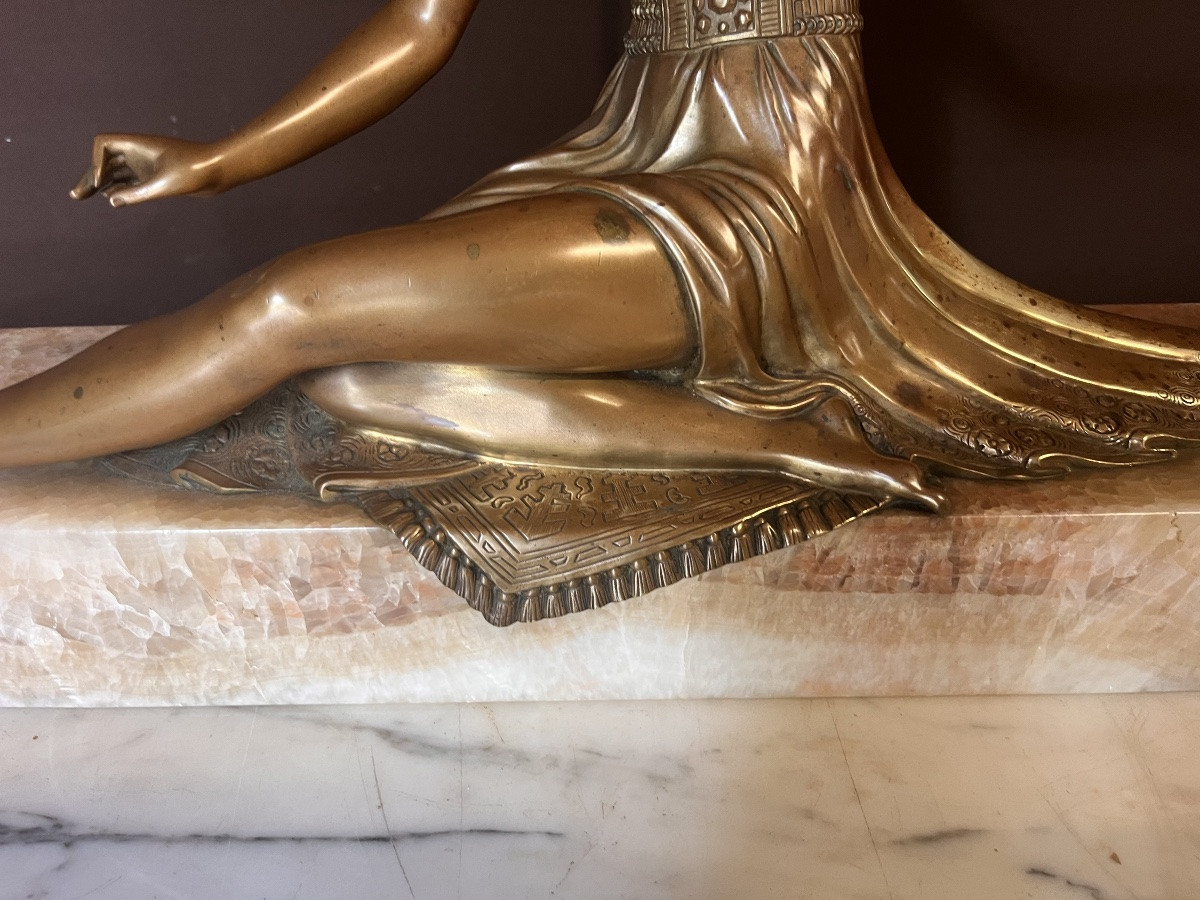 Art Deco Bronze Seated Woman Joe Descomps-photo-3