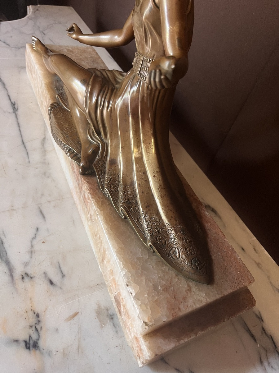 Art Deco Bronze Seated Woman Joe Descomps-photo-1