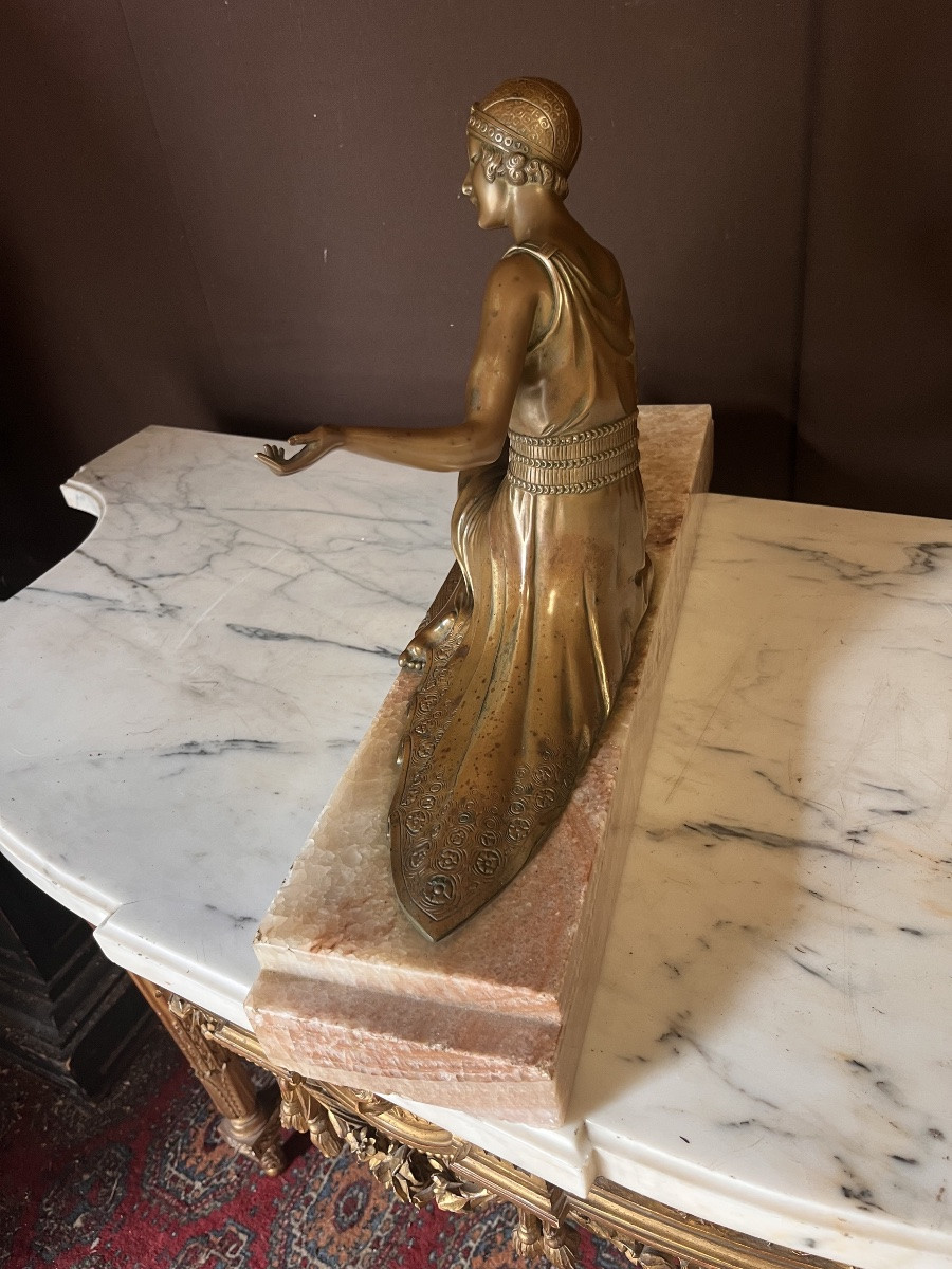 Art Deco Bronze Seated Woman Joe Descomps-photo-3