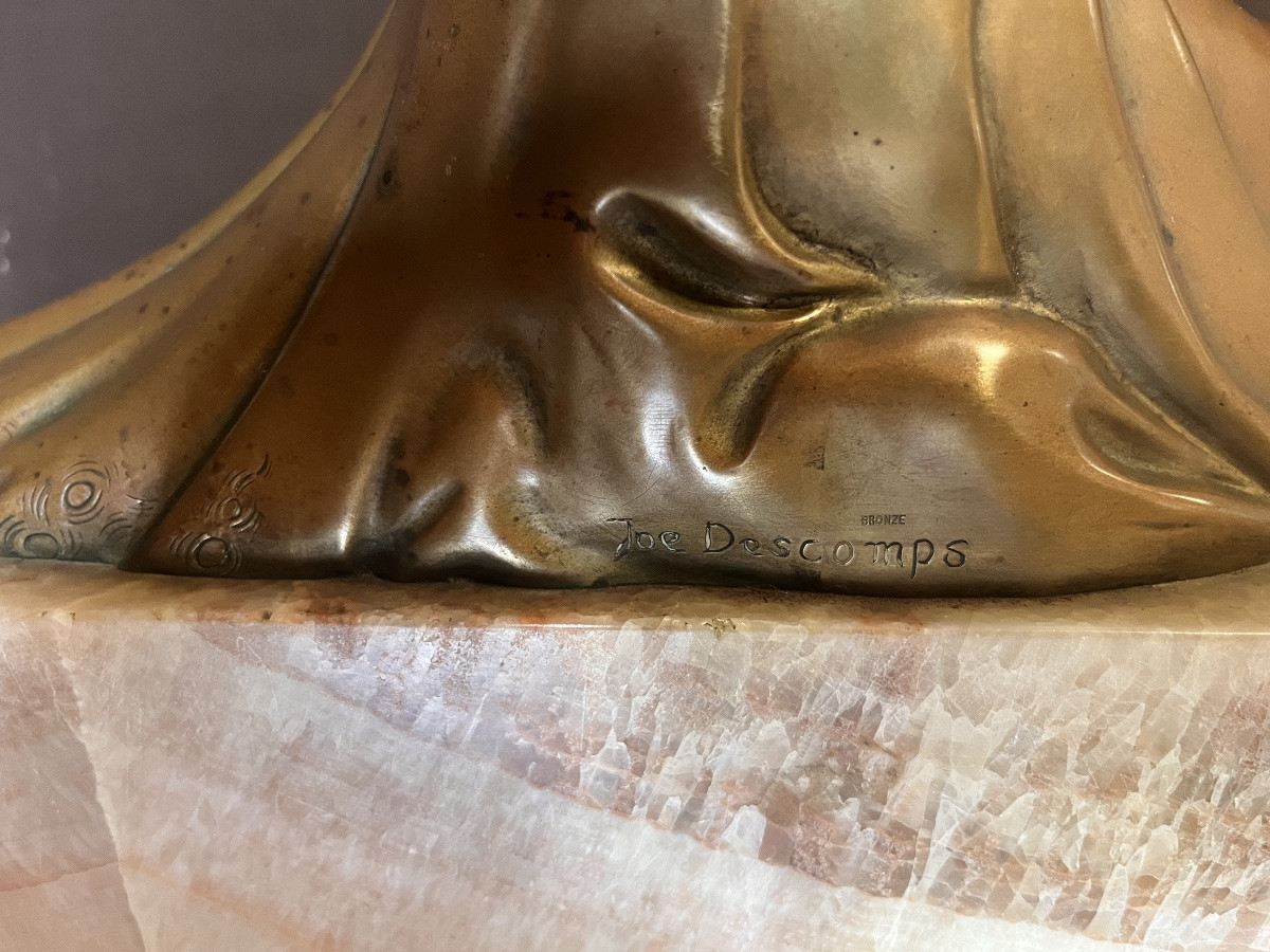 Art Deco Bronze Seated Woman Joe Descomps-photo-5