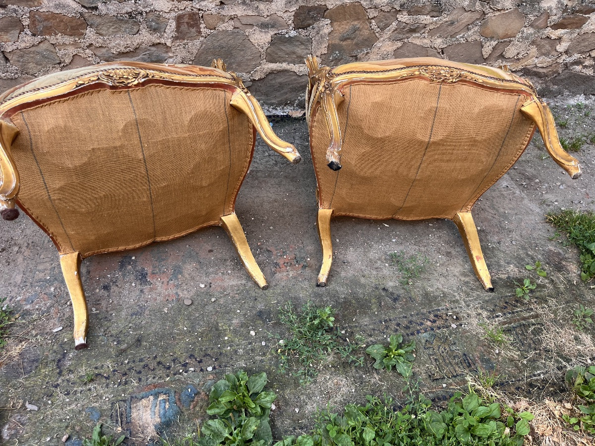 Pair Of Gilded Wooden Armchairs Covered With Aubusson Tapestry -photo-6