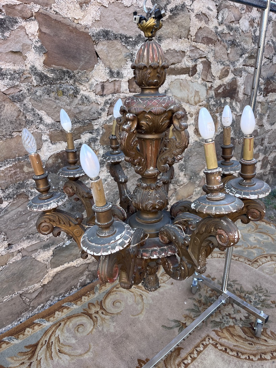 Large Eight-light Giltwood Chandelier -photo-4