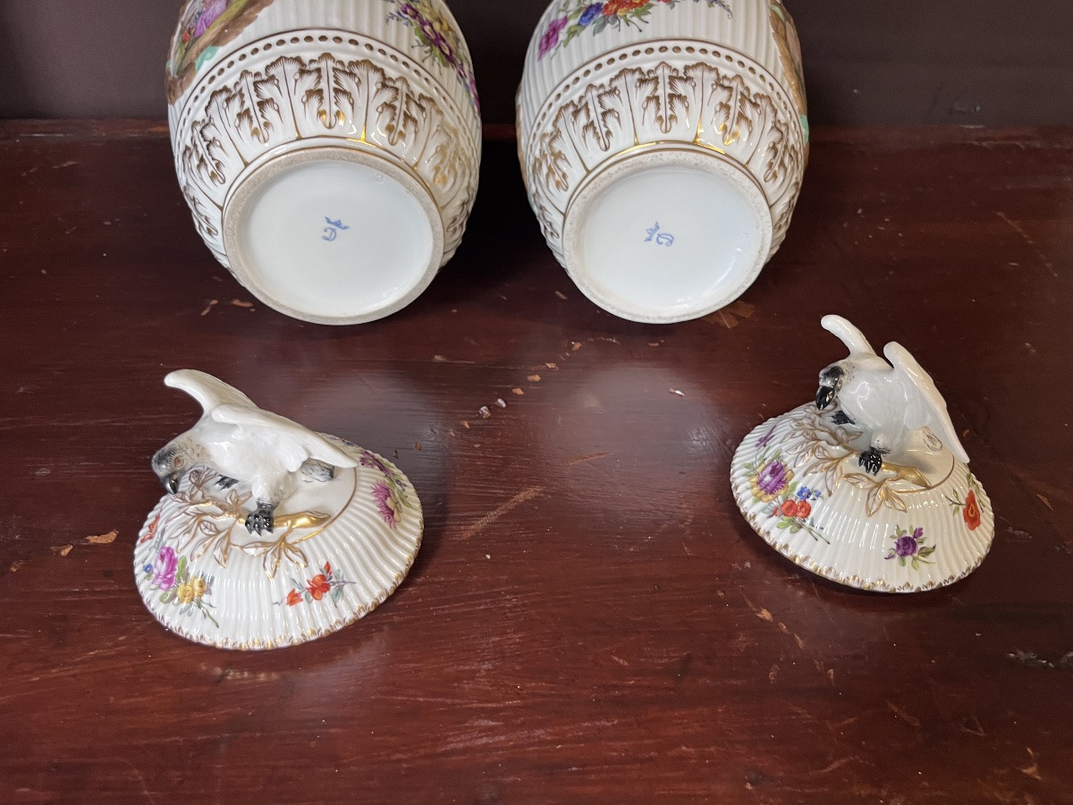 Pair Of Dresden Porcelain Covered Pots -photo-2