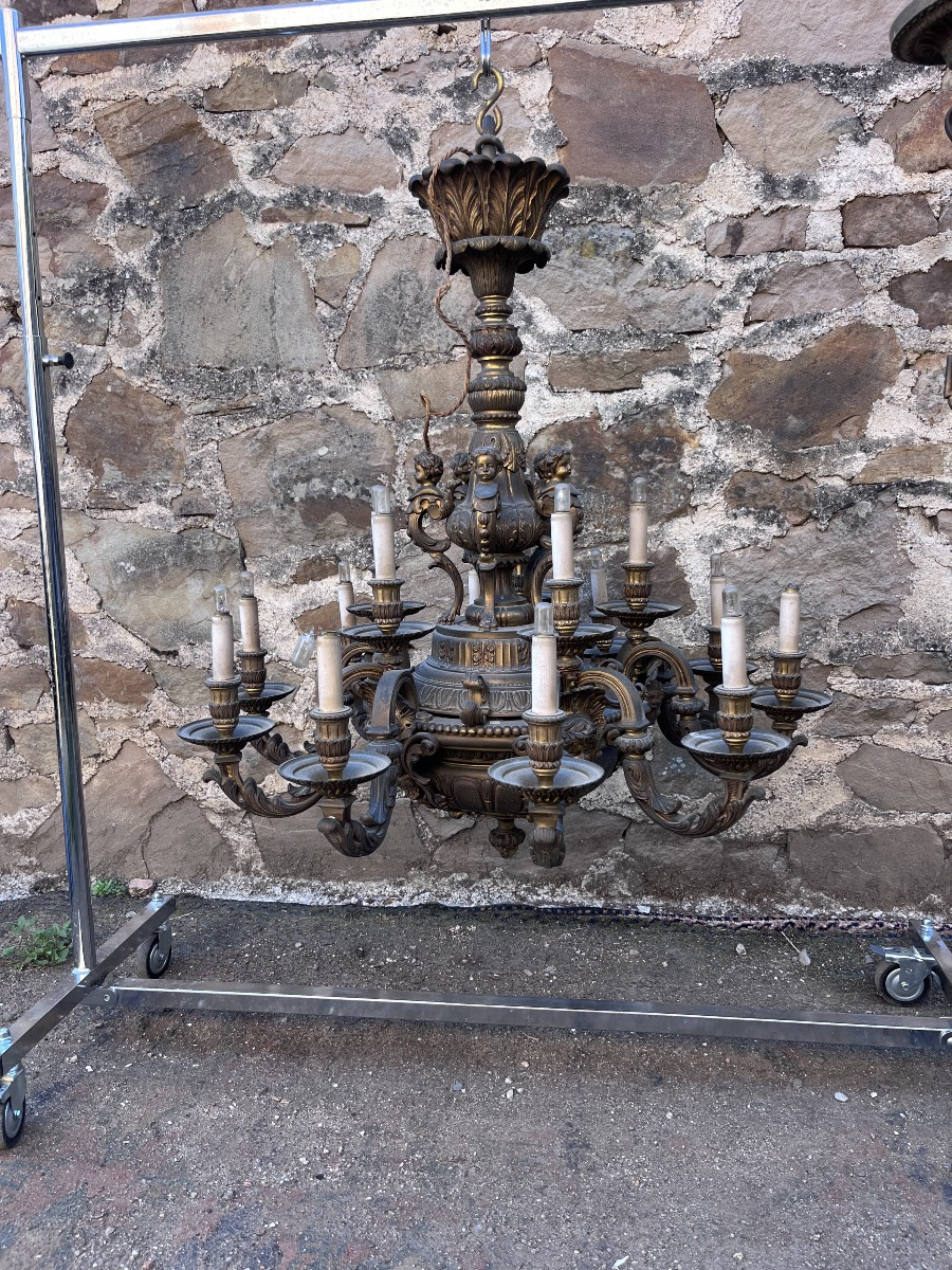 Important 19th Century Bronze Chandelier -photo-3