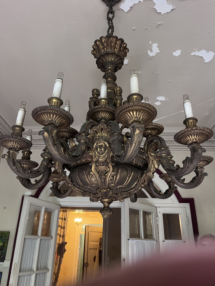 Important 19th Century Bronze Chandelier 