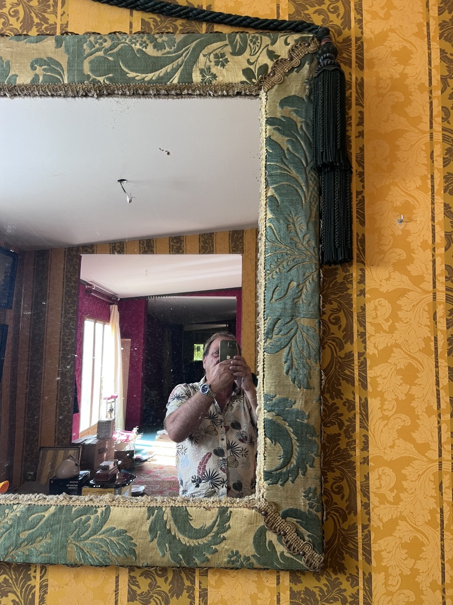 Miroir fin XIXe bois recouvert velours frappé -photo-2