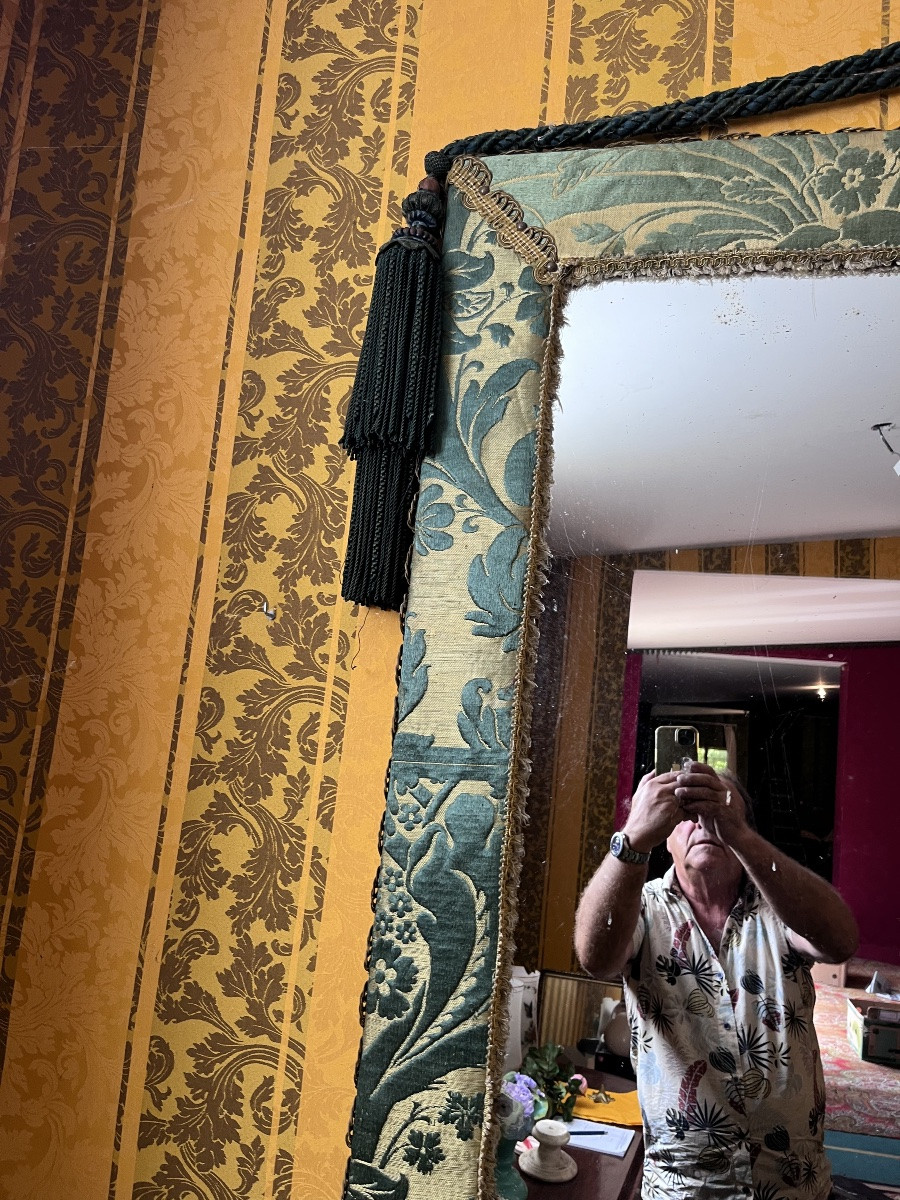 Miroir fin XIXe bois recouvert velours frappé -photo-4