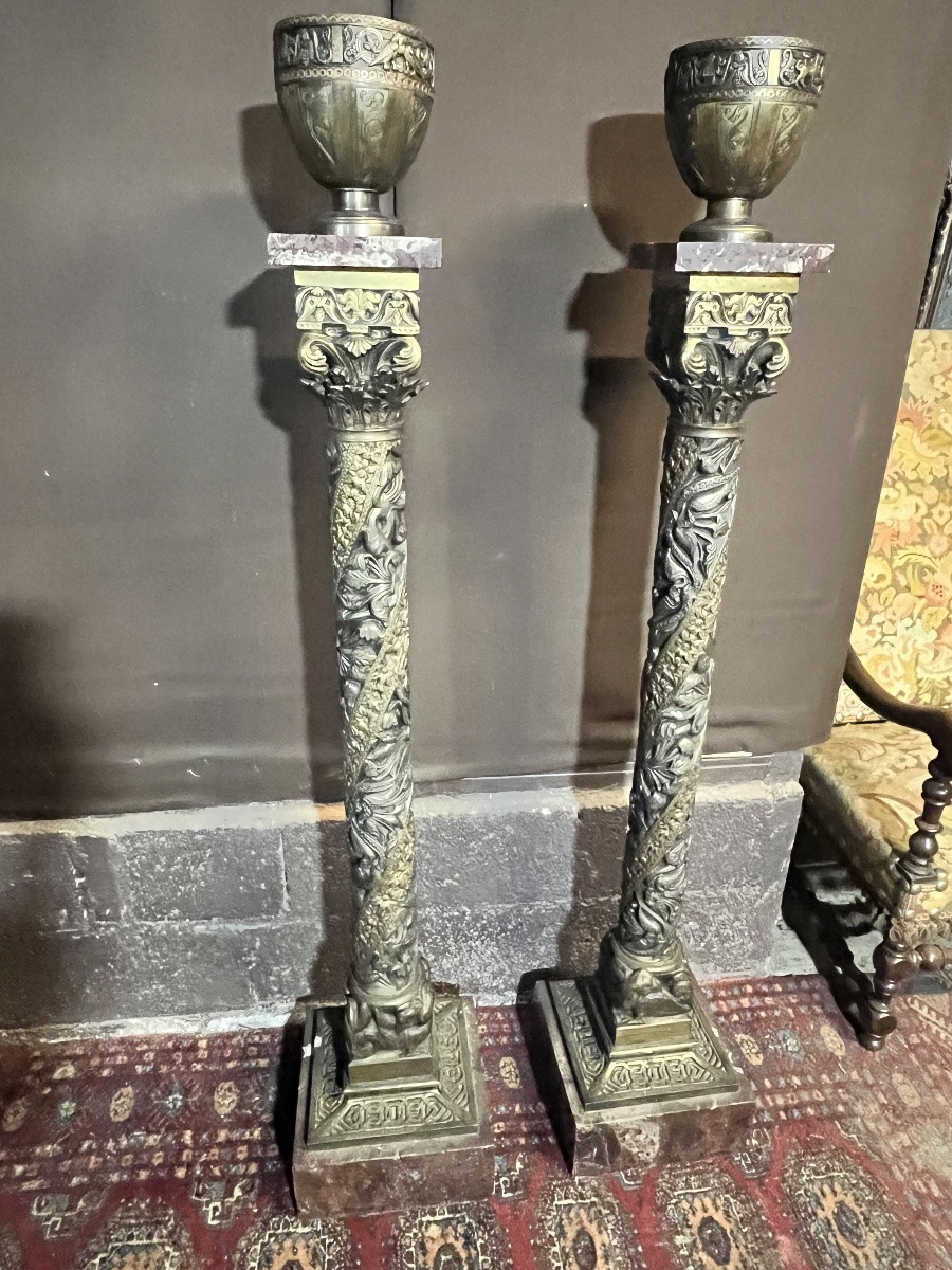 Pair Of American Marble And Bronze Lamps -photo-3