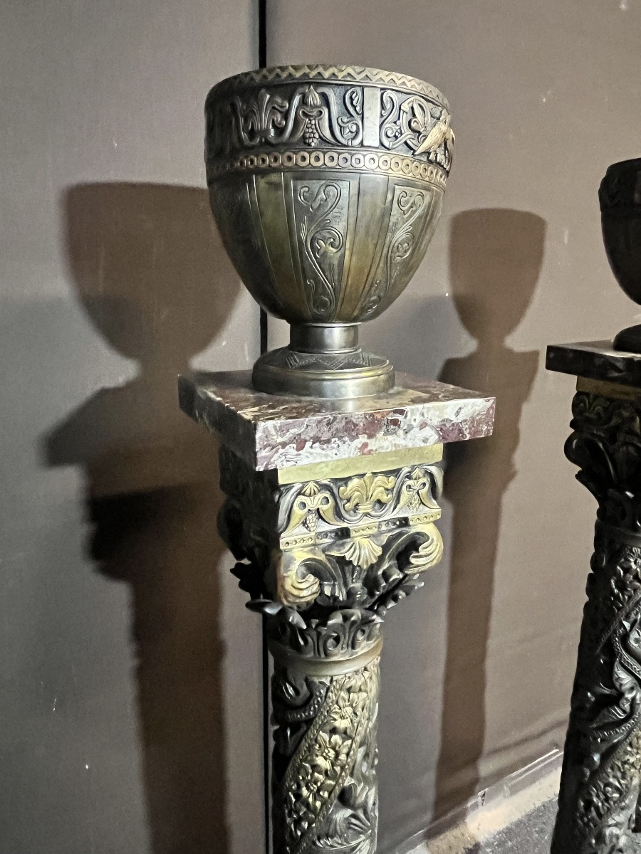 Pair Of American Marble And Bronze Lamps -photo-4