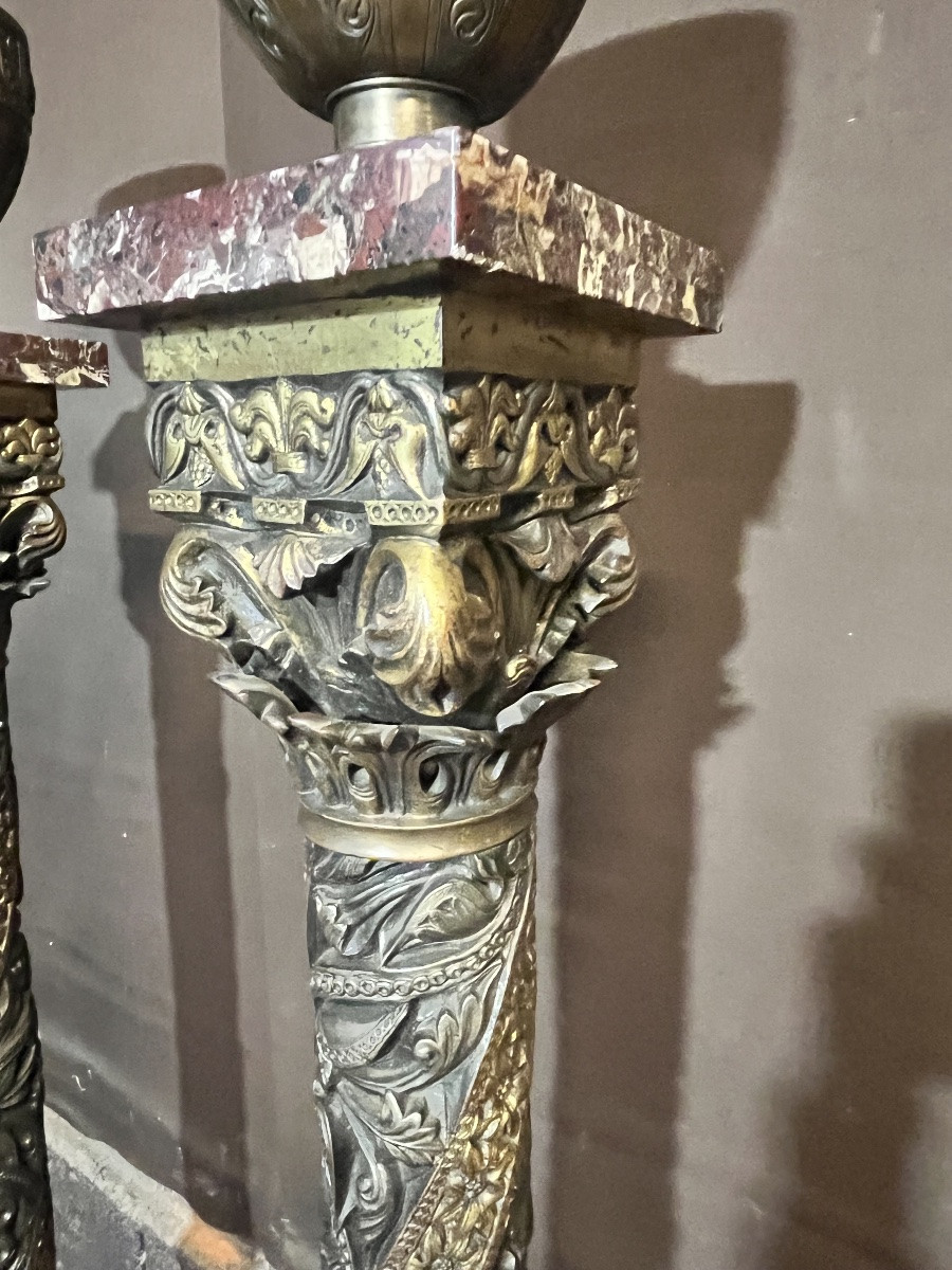 Pair Of American Marble And Bronze Lamps -photo-2