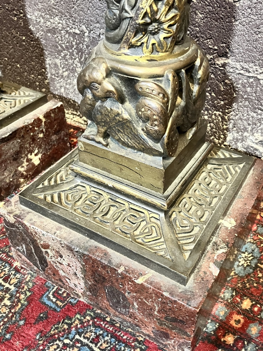Pair Of American Marble And Bronze Lamps -photo-3
