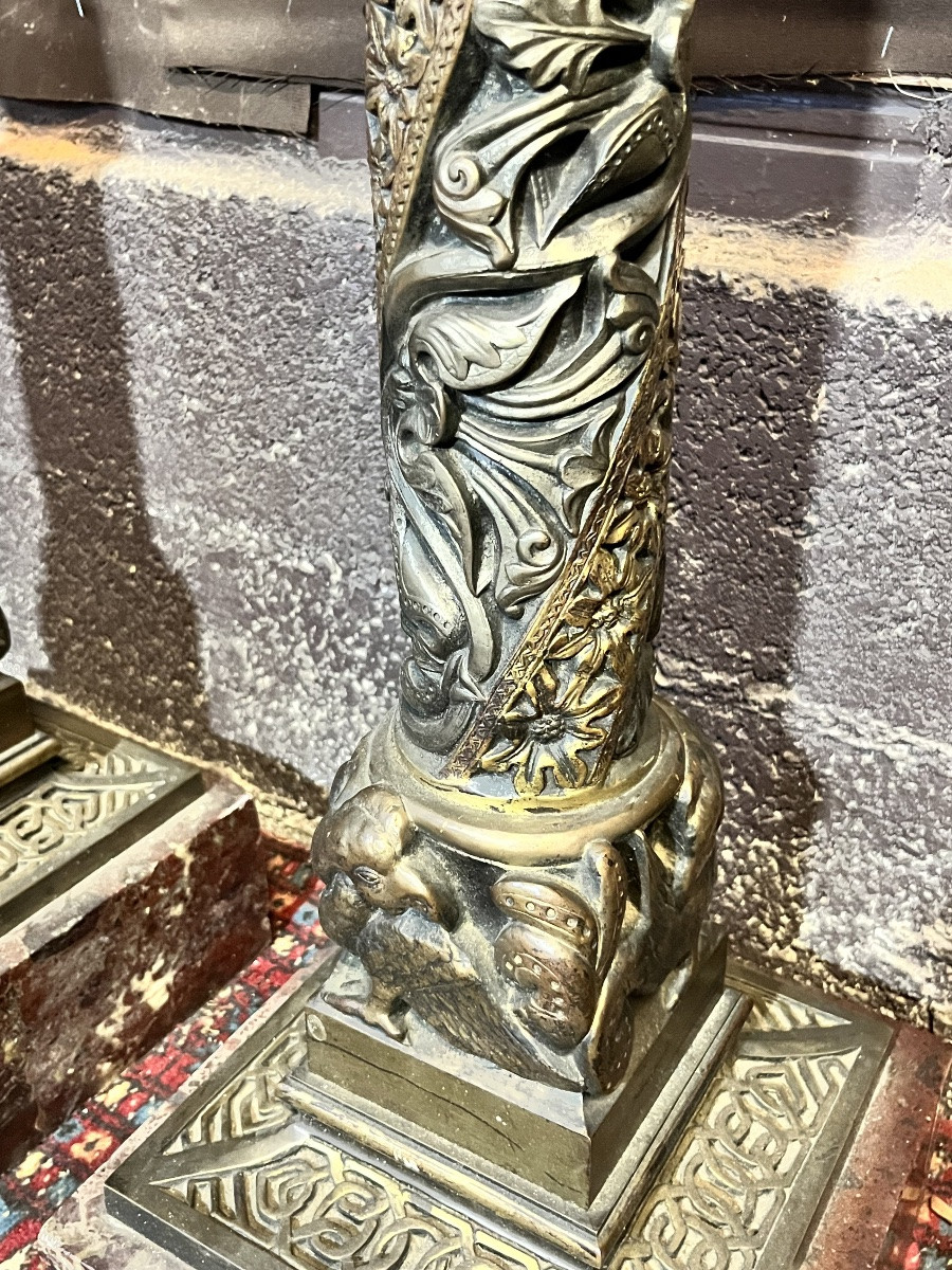 Pair Of American Marble And Bronze Lamps -photo-4