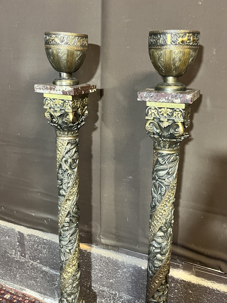 Pair Of American Marble And Bronze Lamps -photo-6