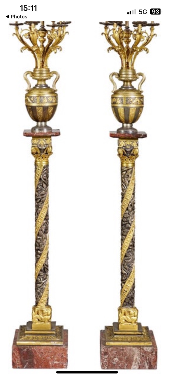 Pair Of American Marble And Bronze Lamps -photo-8