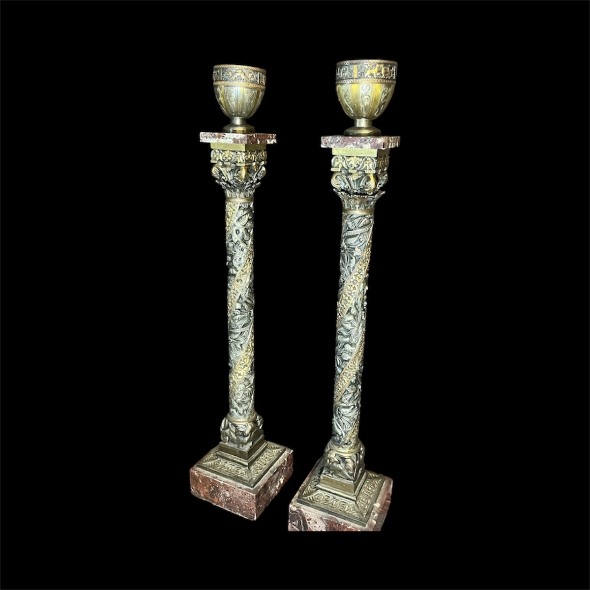 Pair Of American Marble And Bronze Lamps 