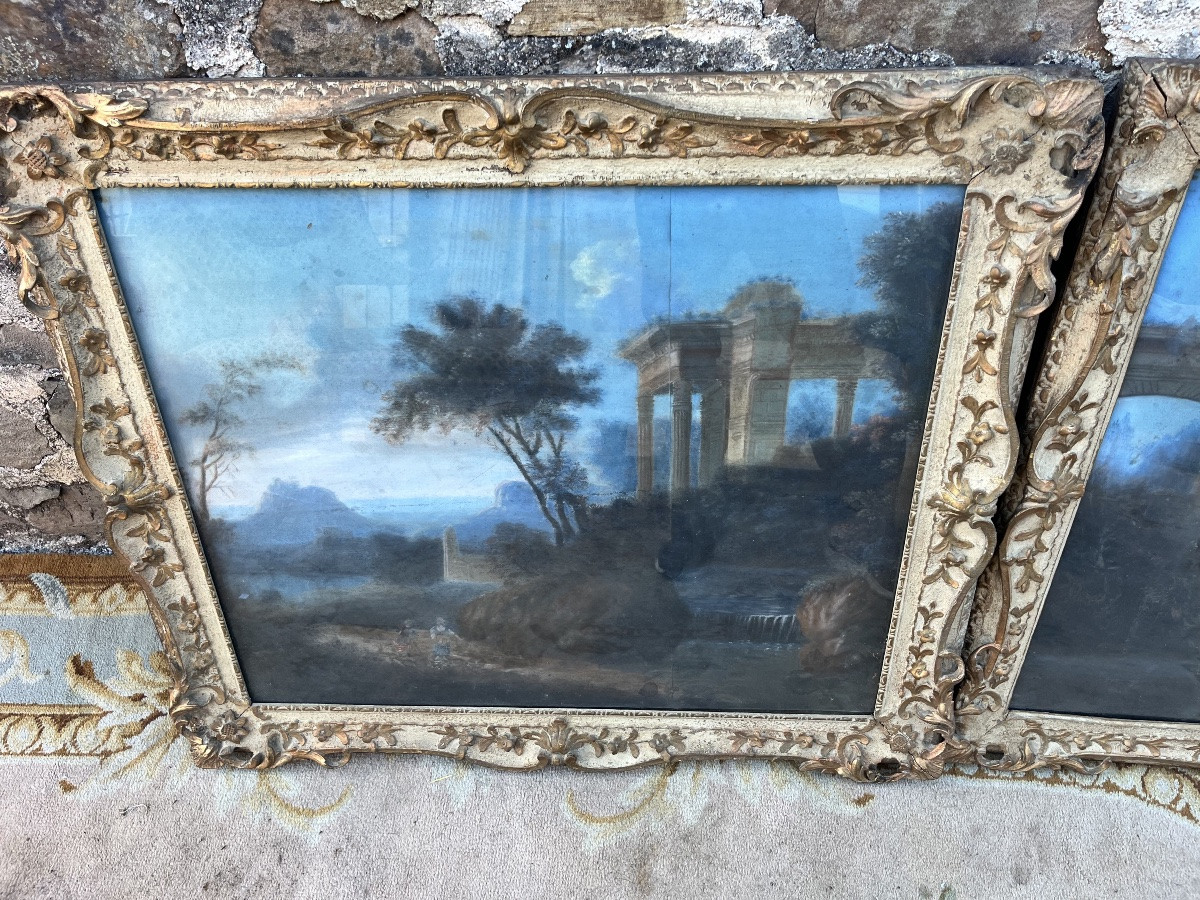 Pair Of 18th Century Gouaches With Ruins -photo-3
