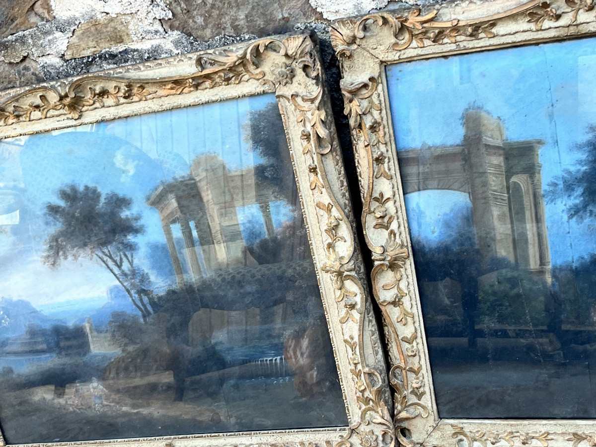 Pair Of 18th Century Gouaches With Ruins -photo-3