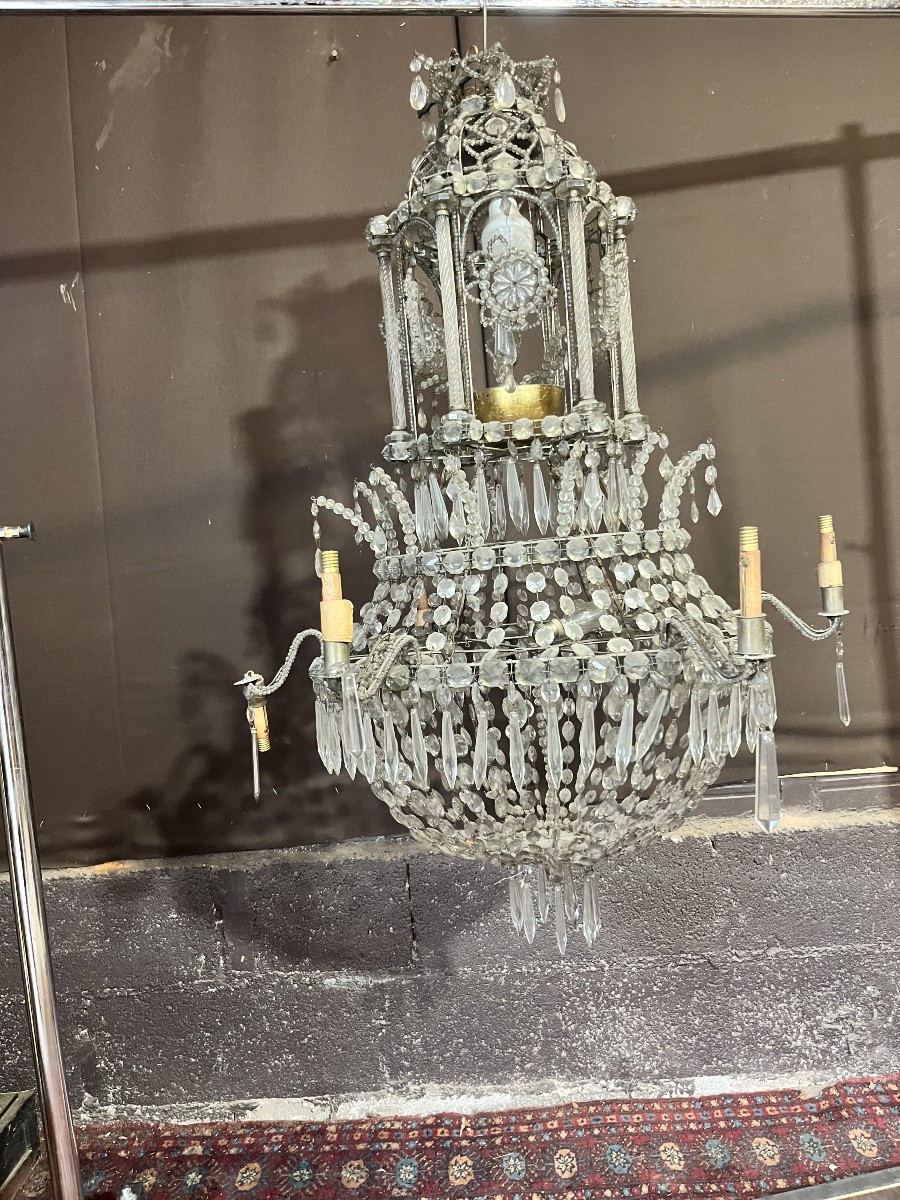Lustre à pampilles XIXe 100/68cm