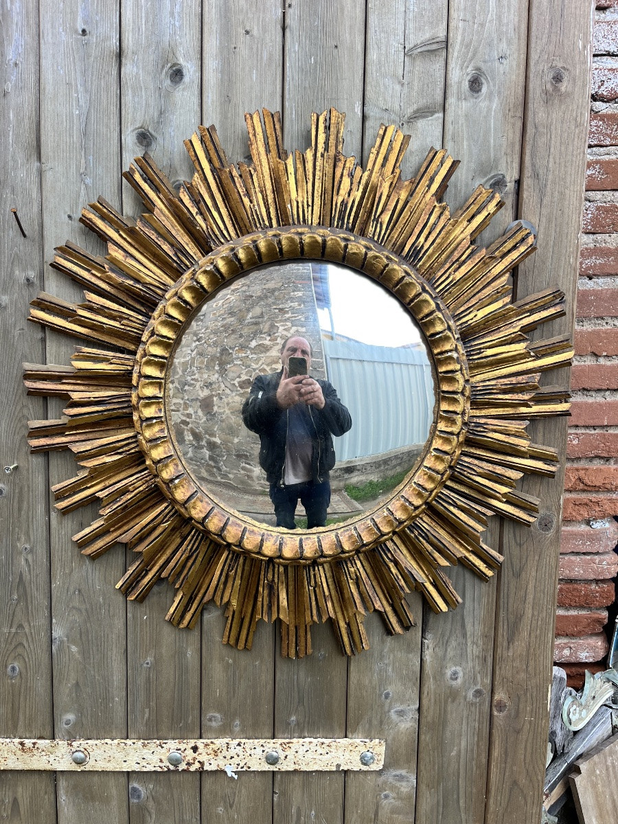 Miroir soleil bois doré -photo-2
