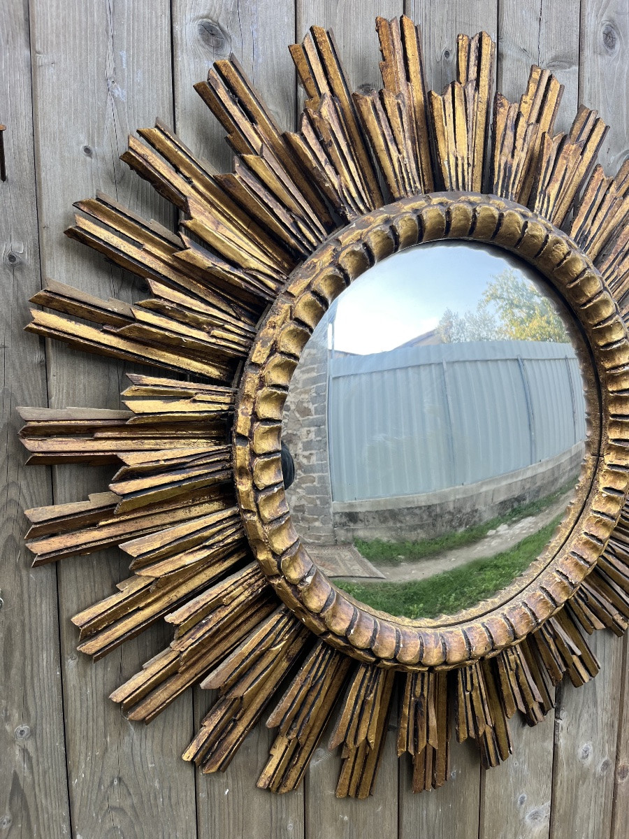 Miroir soleil bois doré -photo-4